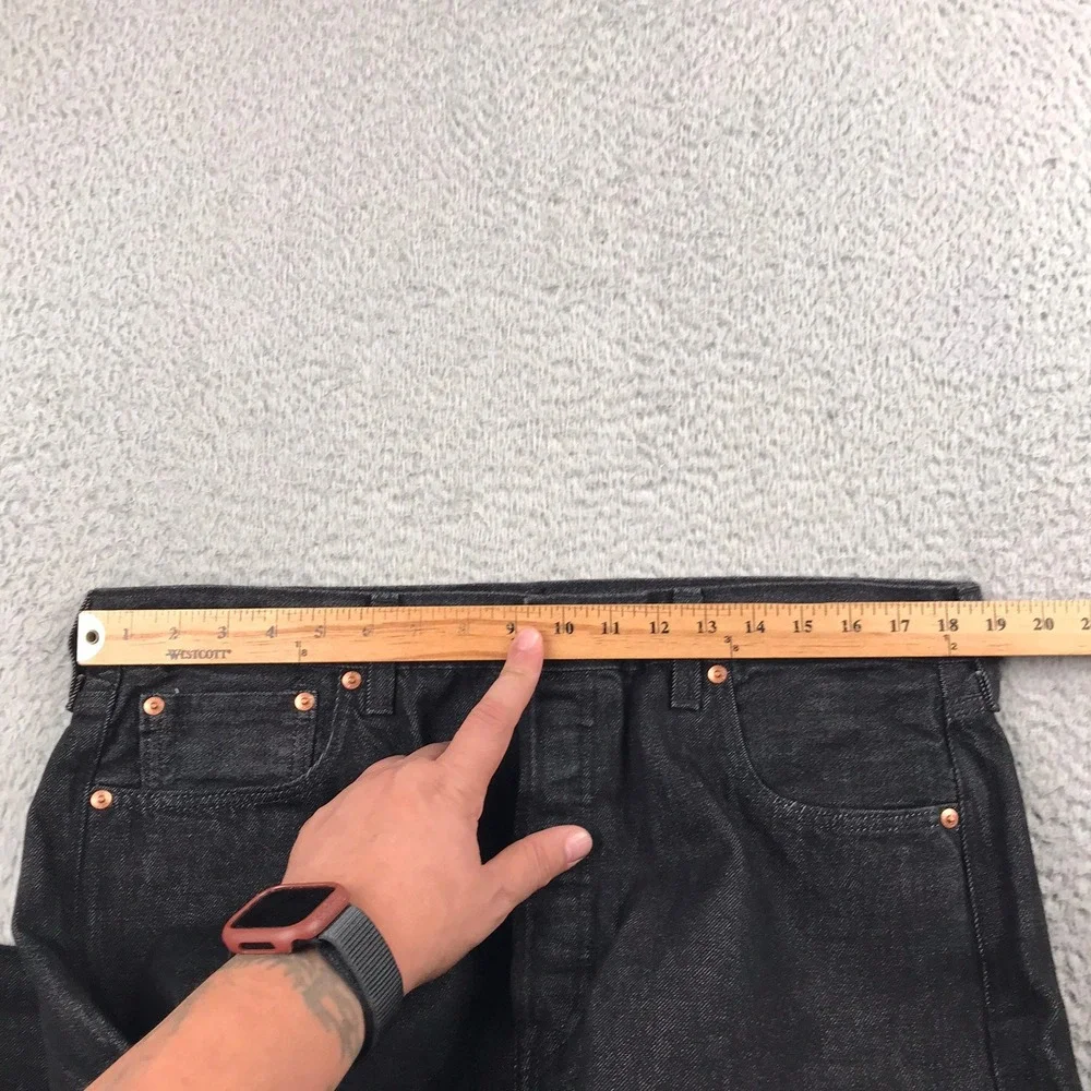 Levis 501 Original Selvedge Jeans Mens 36 (38x30) Black Premium Big E Denim
